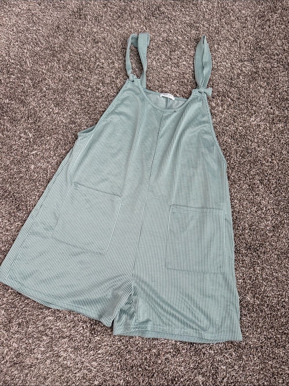Sage Green Ribbed Tie-Shoulder Romper